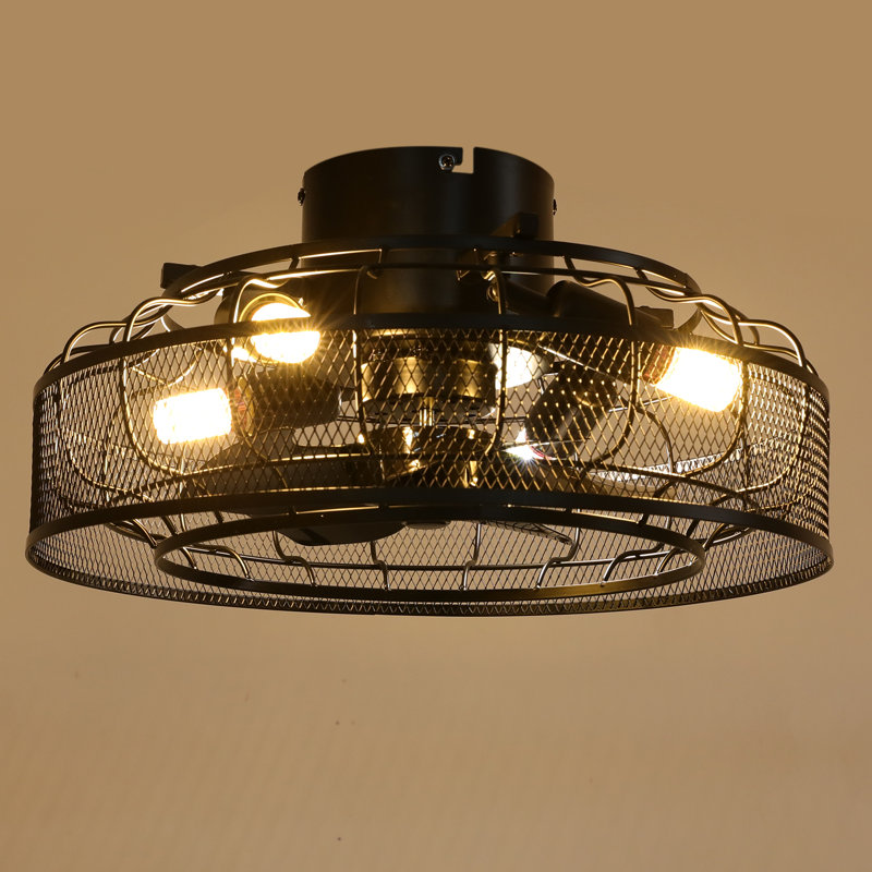 Cashten 18" Caged Smart Fan Chandelier with Remote Control, Black Ceiling Fan with Light for Living Room & Bedroom
