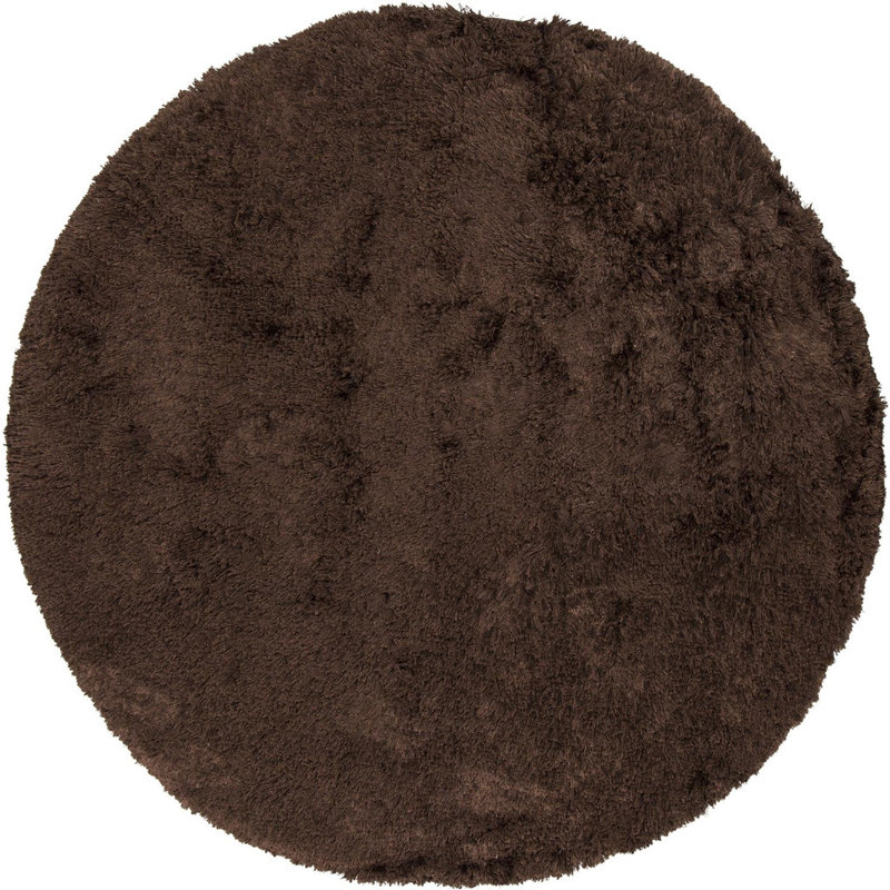 Croydon Authentic Hand-Woven Handmade High Pile Modern Shag Wool & Polyester Area Rug, Round 7'9", Brown