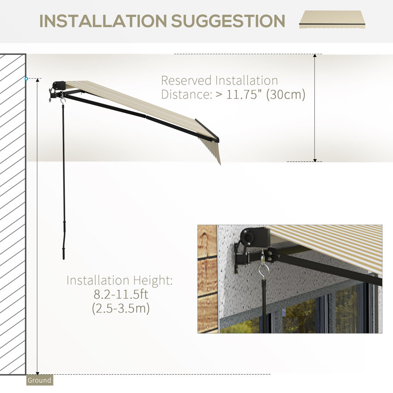 Outsunny 12'x10' Retractable Patio Awning: UV Resistant Beige Sunshade w/Manual Crank, 59" H x 141.8" W x 118" D