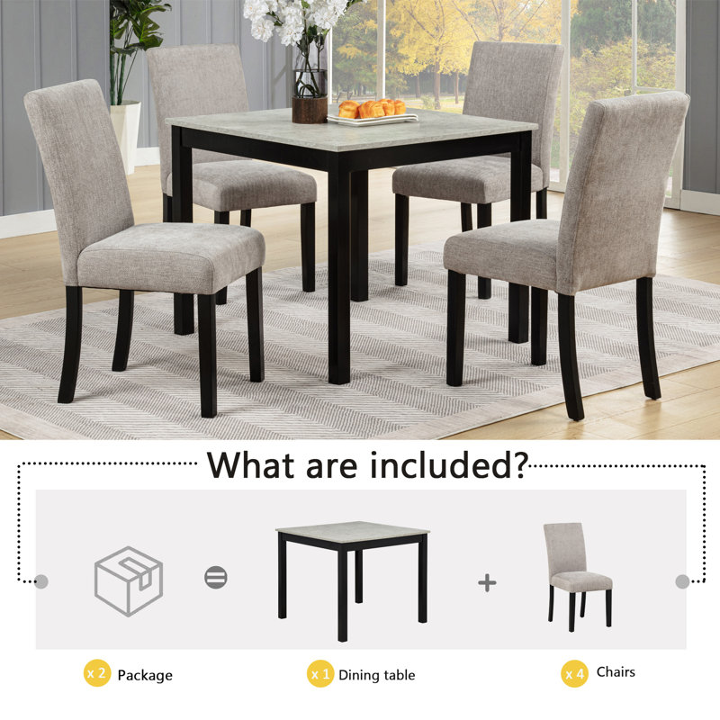 5-Piece Dining Set with Concrete-Effect Tabletop