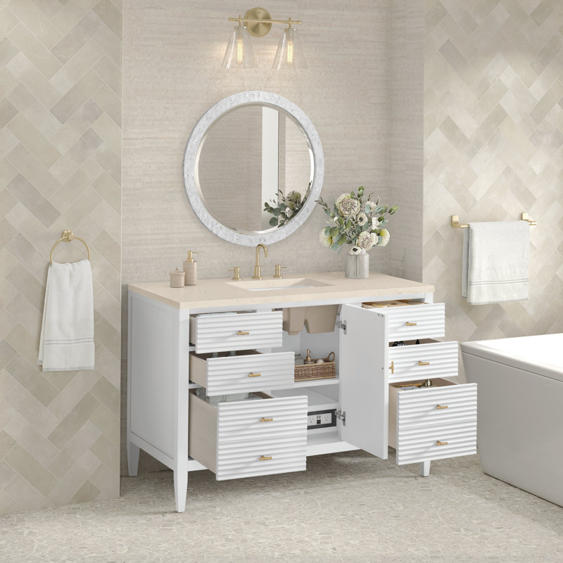 Myrrin 48'' W Single Vanity, Bright White, Charcoal Soapstone, 8" Widespread