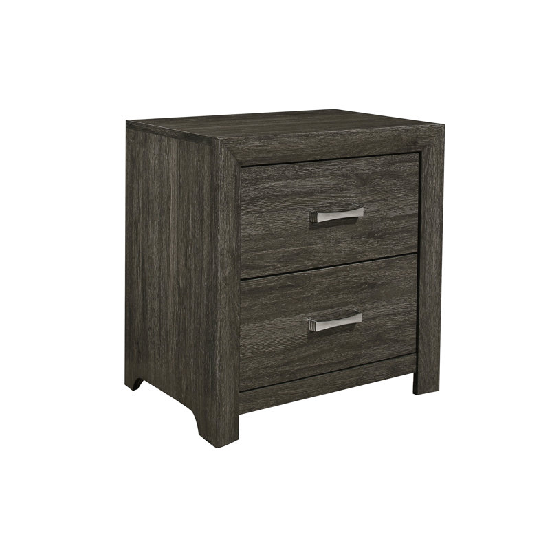 Table d'appoint de chambre à coucher au fini gris foncé, 2 tiroirs avec table de chevet contemporaine, 2 accents en métal