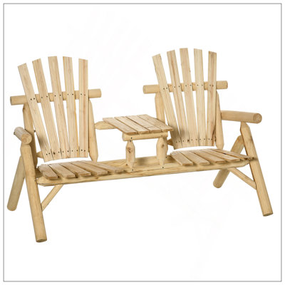 Chaise 2 places Adirondack en bois, banc de patio avec table, fauteuil d'extérieur pour causeuse, véranda, terrasse, terrasse