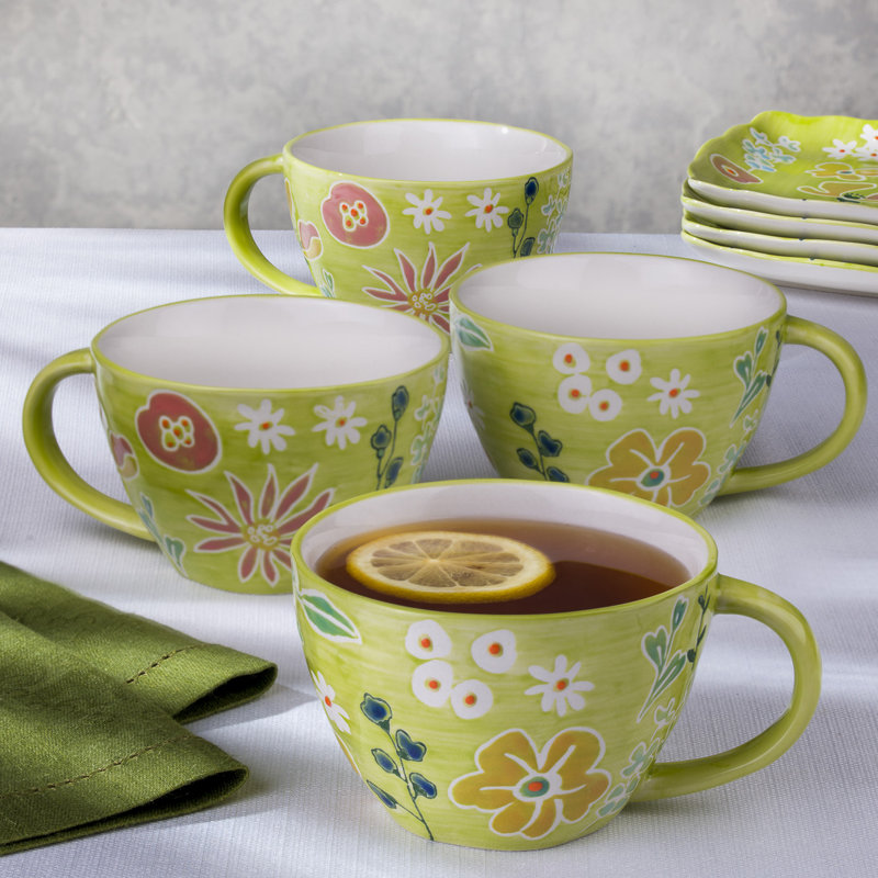 Ensemble de 4 tasses à café en grès peint à la main Primavera