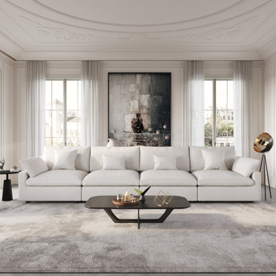 Kyna Upholstered 4-Piece Linen Slipcovered Sofa