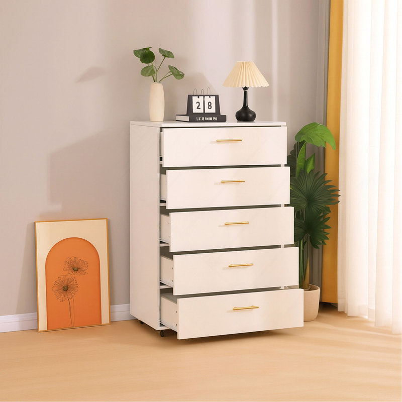 Commode 5 tiroirs avec poignées - Armoire de rangement moderne