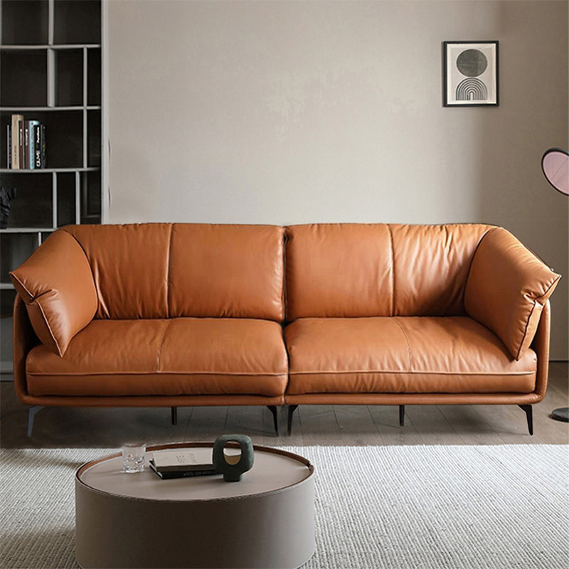 Causeuse coussin orange en cuir véritable