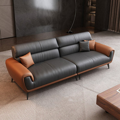 Black&Orange Genuine Leather Modular Sofa cushion couch