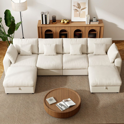 Acker 141'' Modern Chenille U-Shaped Modual Sectional Sofa with 2 Storage Ottomans