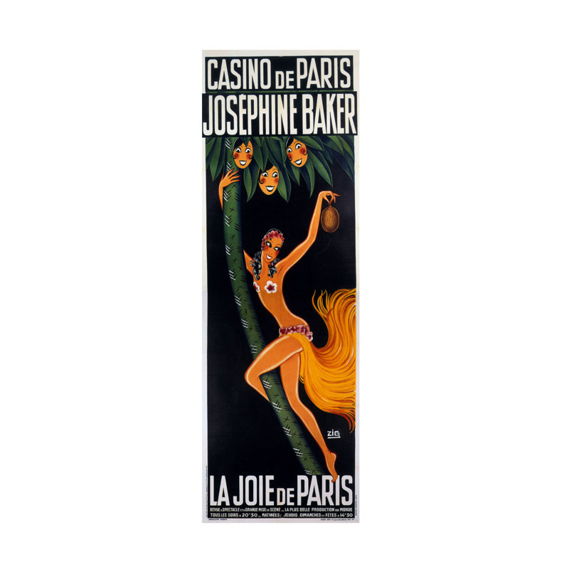 Art sur toile Zig La Joie De Paris avec Joséphine Baker, 1930, H 32 po x l 10 po
