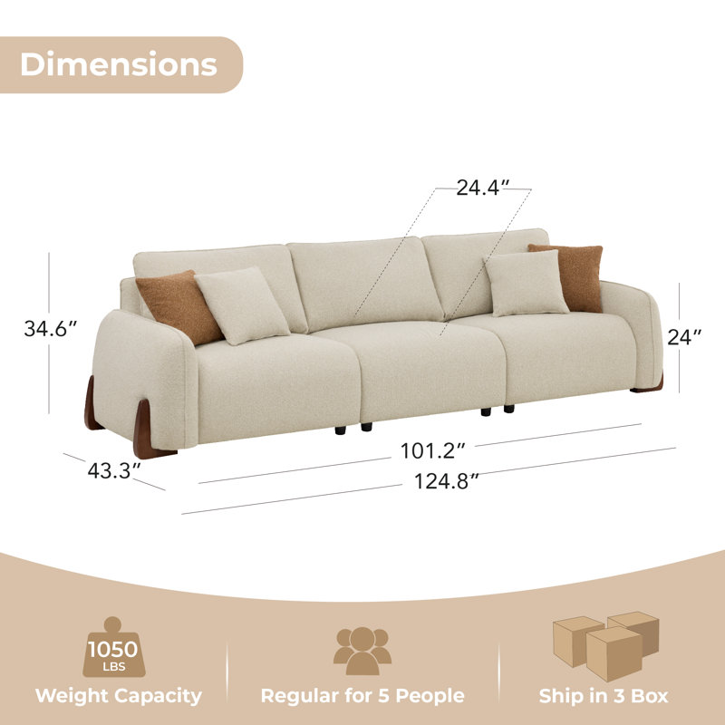 Canapé modulaire rembourré 125 po avec pieds en bois 125 po, Sable