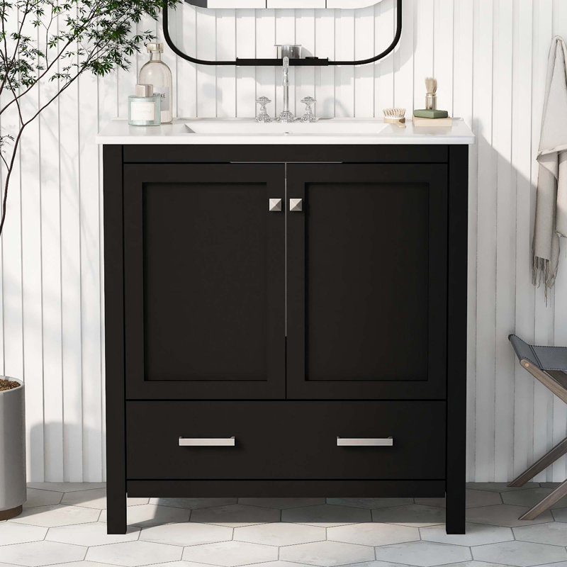 Meuble-lavabo 30 po avec lavabo simple, Noir