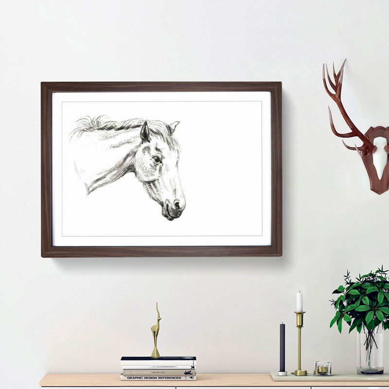 A Portrait of a Horse by Jean Bernard - Framed Print, 33cm H x 45cm W x 2cm D, Walnut Framed