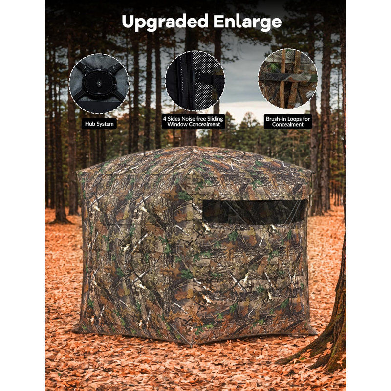 Portable Hunting Blind With Windows, Pop Up Ground Blind, Carrying Bag & Ground Stakes, Camouflage Hunting Tent