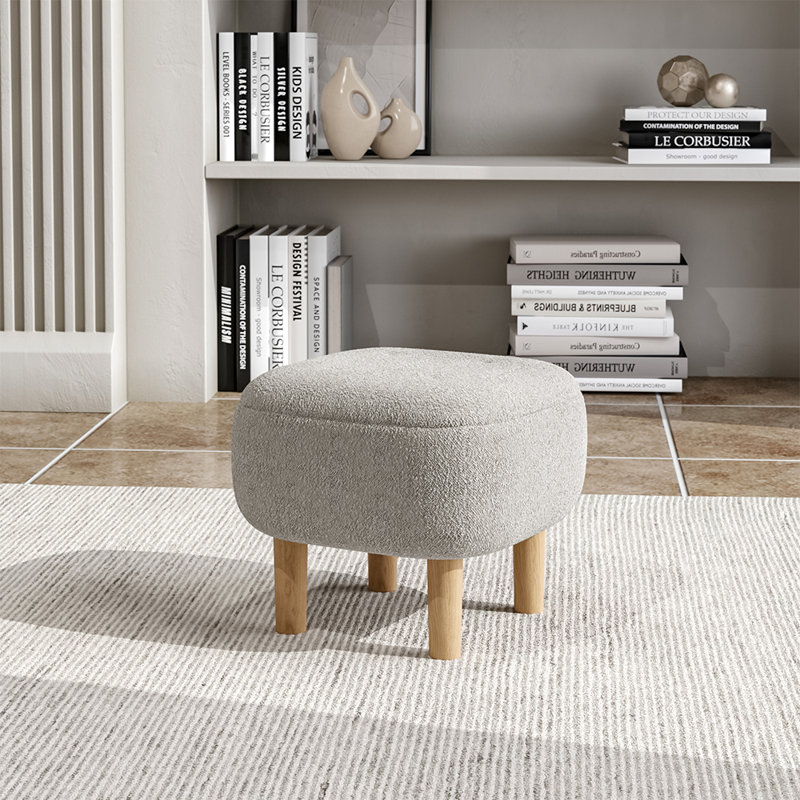 Kamar 41cm Wide Square Solid Colour Footstool Ottoman, Beige