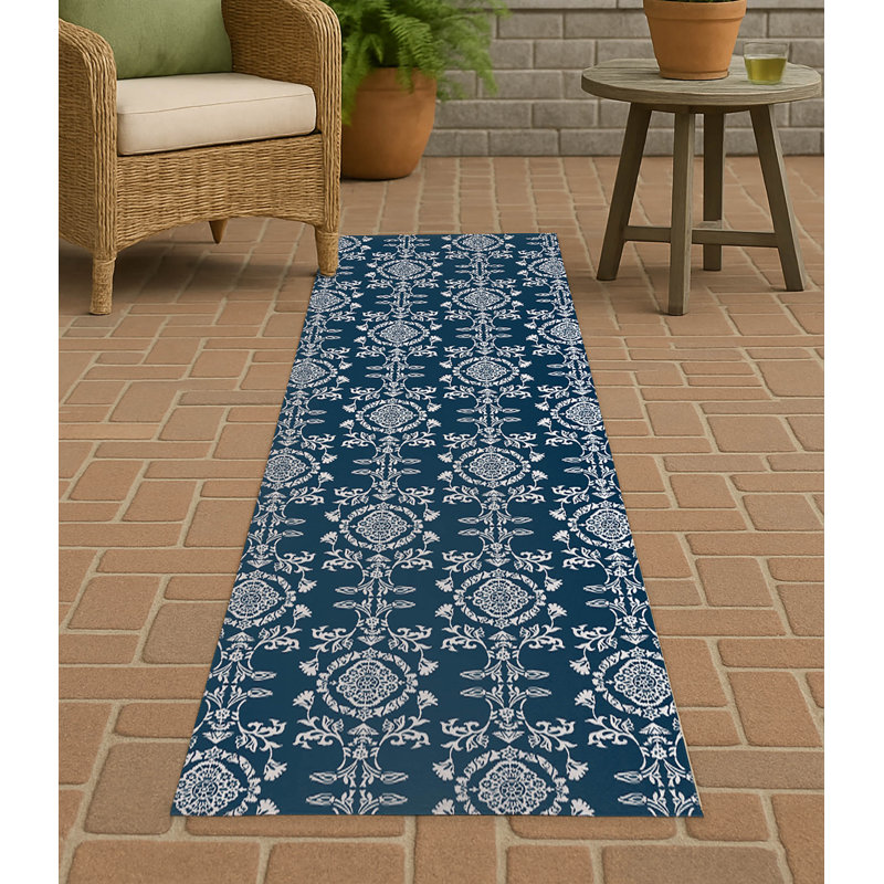 Jackie Soft Step Outdoor Area Rug, Runner 8' x 2'6", Navy