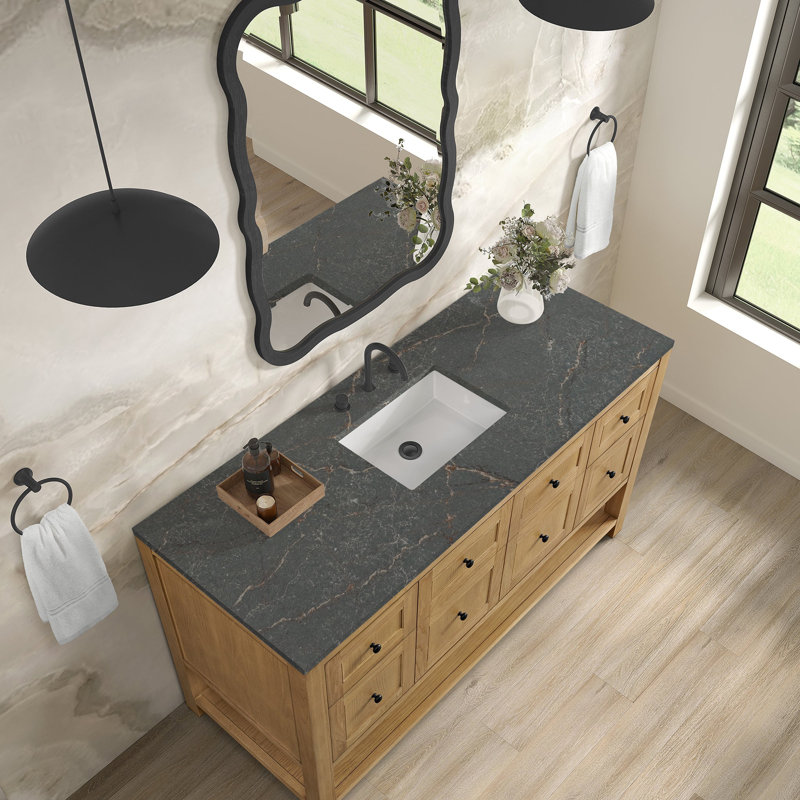 Breckenridge 60'' W Single Vanity, Parisien Bleu Silestone, Light Natural Oak, Widespread