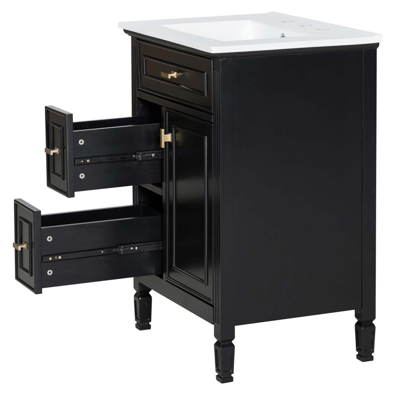 Meuble-lavabo moderne avec tiroir rabattable et rangement ajustable, Noir