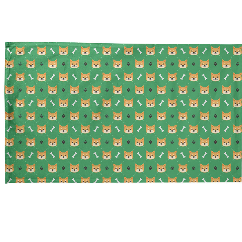 Serviette à thé à motif shiba shiba, Sergé de coton, Vert