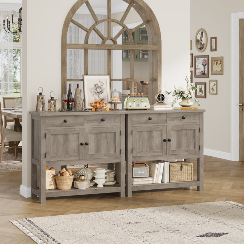 Console 35,4 po avec tiroirs et armoire, Gris délavé