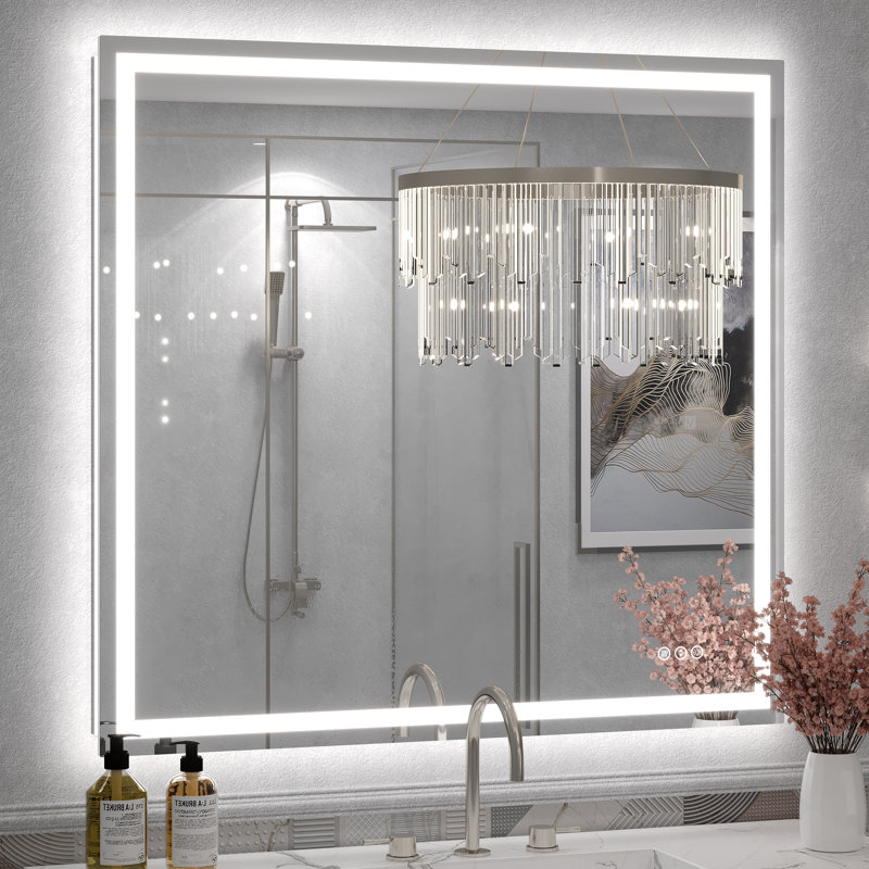 Molly Framelss or Framed LED Anti-Fog Tempered Glass Wall Bathroom Vanity Mirror - UL Certified, 40" x 38", Clear
