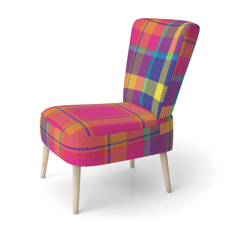 Chaise d'appoint rembourrée à motif rose et bleu Tartan