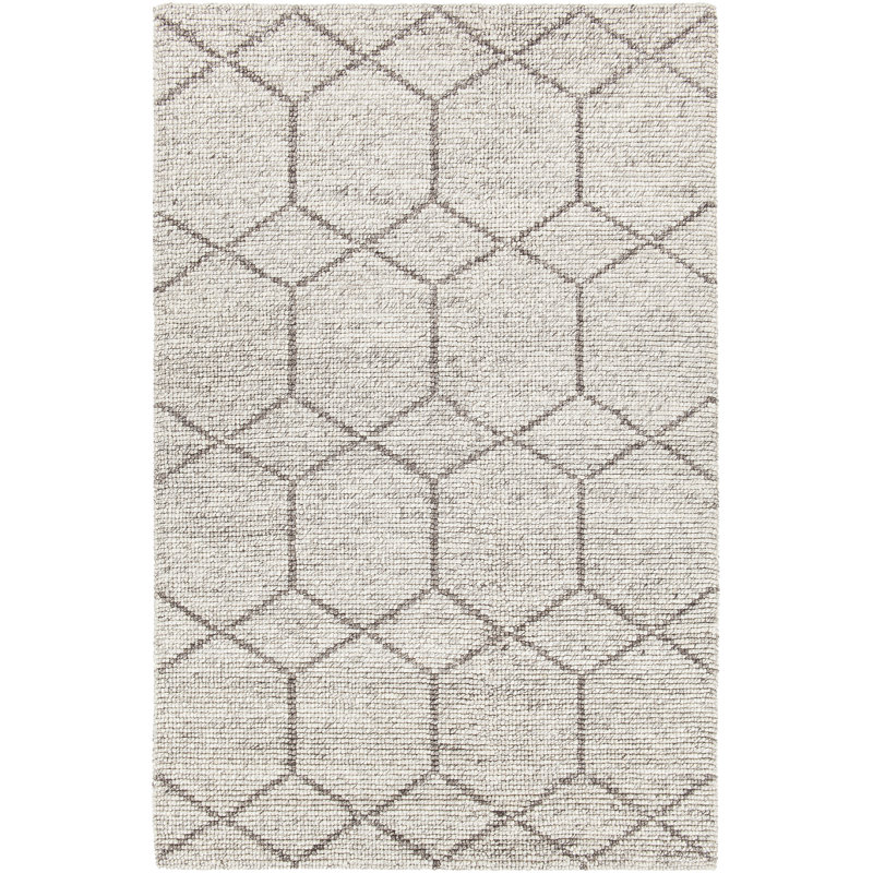 Saltzman Geometric Handmade Wool Area Rug, Rectangle 5' x 7'6", Silver