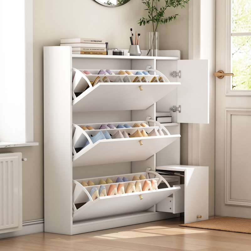 3 Drawer Flip Down Shoe Storage Cabinet With Bench For Hallway