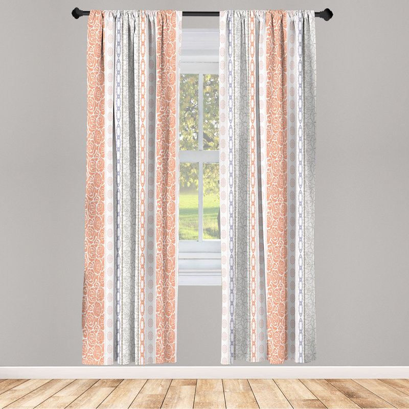 Dakota Fields Rose Curtains, Art Classical Victorian Motifs, Salmon White, 28" W x 63" L