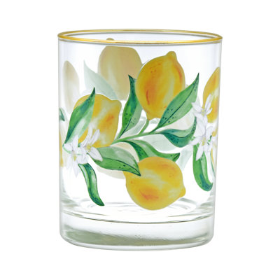 East Urban Home 14-Ounce 22k Gold Rim DOF Double Old Fashioned Glass (Set of 4) - Watercolor Lemons -  093A4EBBF0C345F79607C0AF849E44F7