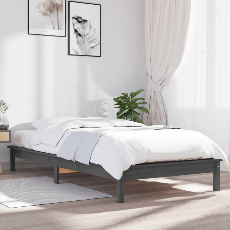 Bed Frame Solid Wood, 90 x 200 cm, grey
