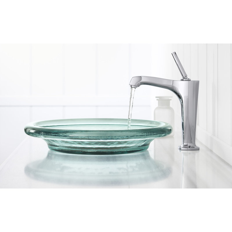 Spun Glass® ARTIST EDITIONS Oval Faceted Glass Bathroom Vessel Sink, Translucent Dew