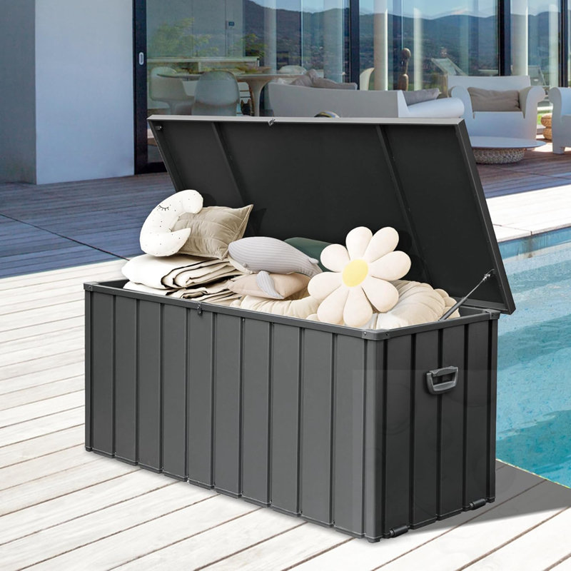 Coffre de terrasse en métal 190 gallons avec rangement verrouillable, Gris foncé