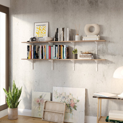 60" X 6" Floating Shelving Unit With Adjustable Brackets, Hanging Shelf For Wall, Living Room & Office Shelf, Real Wood Shelf For Room, Wall Mounted, Farmhouse And Boho Decor, Burnt, 2 Tier