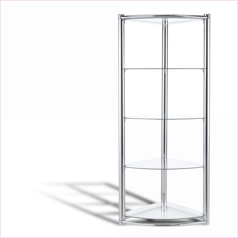 Cadre de présentation en verre trempé triangulaire à 5 tablettes | Chrome, verre | Moderne