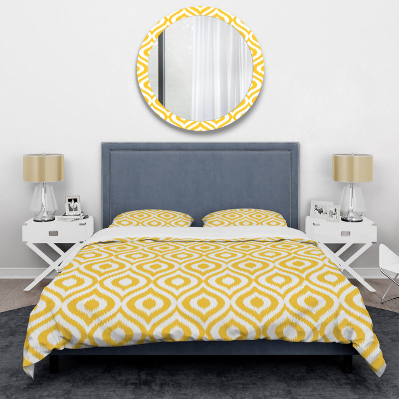 Yellow Ikat Ogee - Abstract Duvet Cover Set - Microfiber Polyester, Twin Duvet Cover + 1 Standard Sham