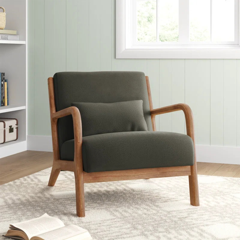 Chaise d'appoint rembourrée en bois massif Hertford de 26 po de largeur Mid Century avec coussin supplémentaire