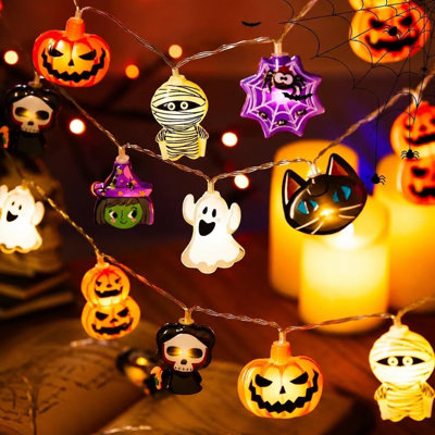 20 LED Halloween String Lights with Remote, USB Powered Cute Pumpkin Ghost Mummy Black Cat Decorative Lights, Adjustable Brightness Timer Halloween Decor for Bedroom, Window, Party, Indoor