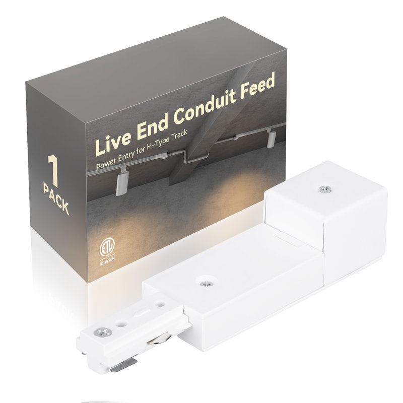 Connecteur d'alimentation en H à éclairage sur rail, alimentation par conduit 1/2 po, rail à 3 fils-1, blanc, Satin
