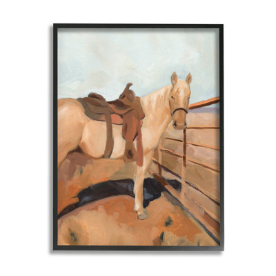 «7_Saddled Horse Southwestern Field Farm Fence Orange Blue tendue, art mural par Jacob Green