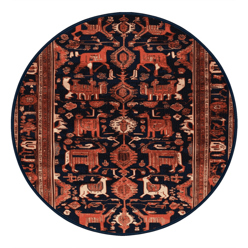 Tapis persan noir lavable à la machine, Rond 3 pi