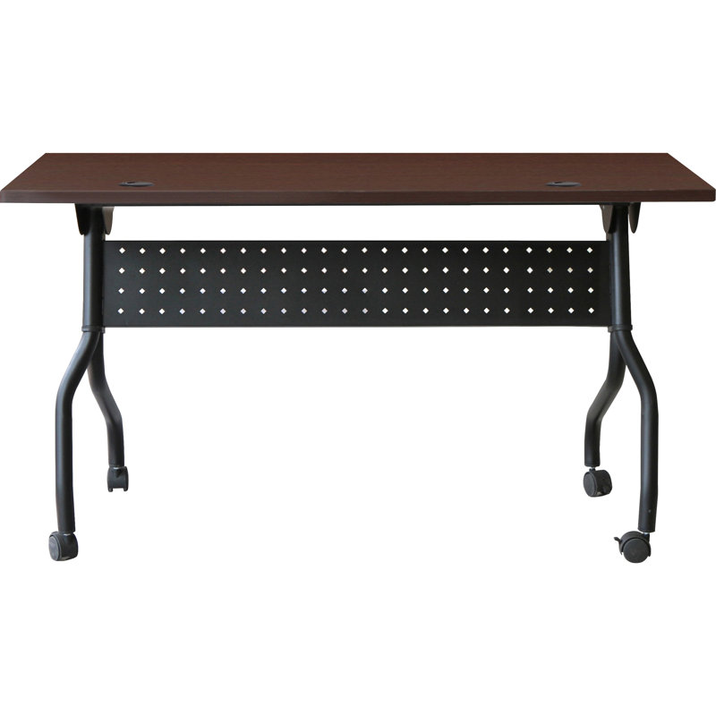 Rectangle Flip Top 23.63'' L Training Table with Casters and Modesty Panel and Cable Management, Black, Mahogany