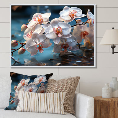 «Aquamarine Orchids Sway By A Tranquil Pond I», reproduction sur toile