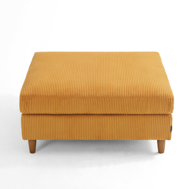 Upholstered Orange Square Corduroy Ottoman with Solid Wood Legs, Single Ottoman Modular Part For Sectional Sofa, Orange