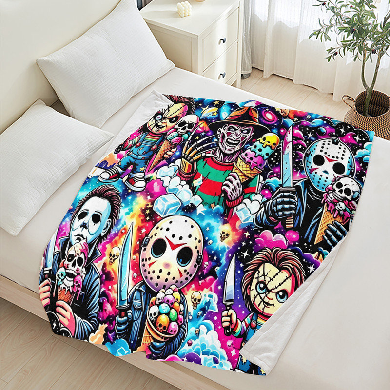 Jeté en flanelle JYK Halloween, Horror Characters Pattern