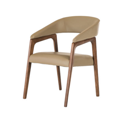 Ilza 31" Taupe And Brown Faux Leather Curved Back Dining Arm Chair