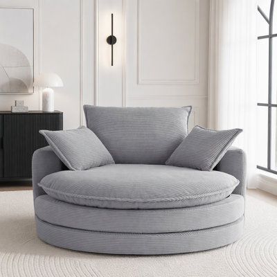 Oversized 360° Swivel Barrel Chair with Dual-Layer Cushion, Corduroy Fabric, and 3 Pillows