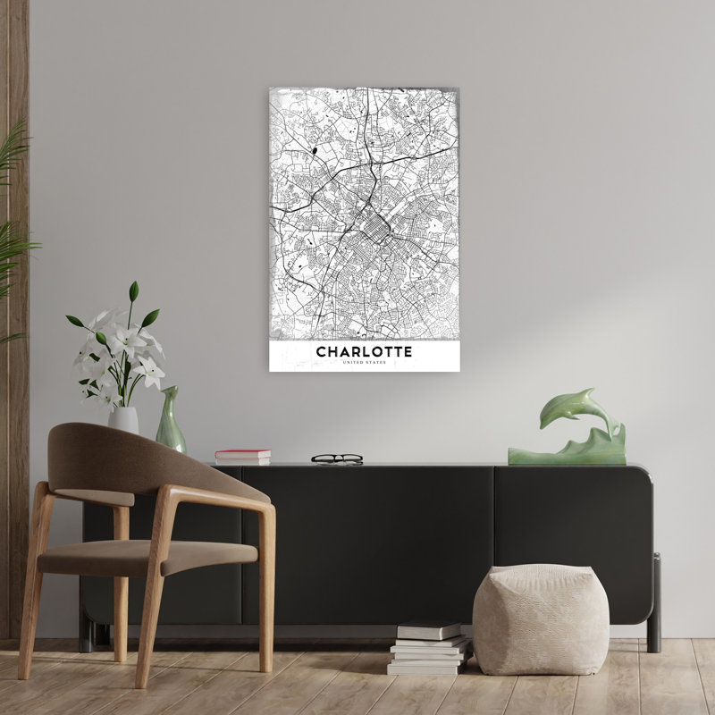 Charlotte City Map Retro Vintage Abstract City Wall Art Print 1 Piece Wrapped Canvas Wall Art, 45.72cm H x 30.48cm W
