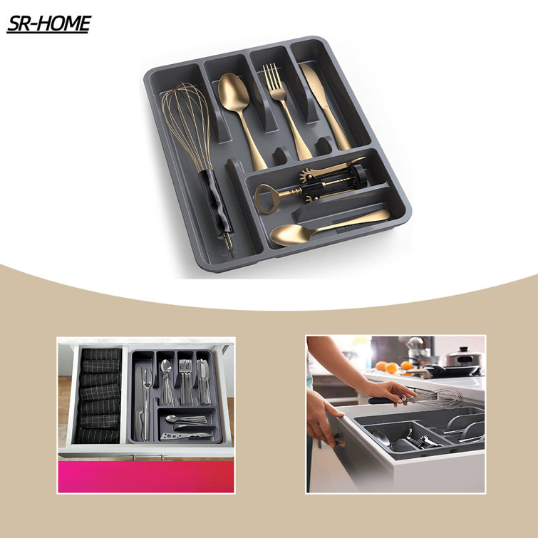 SR-HOME Silverware Organizer With Lid For Drawer, Plastic Utensil