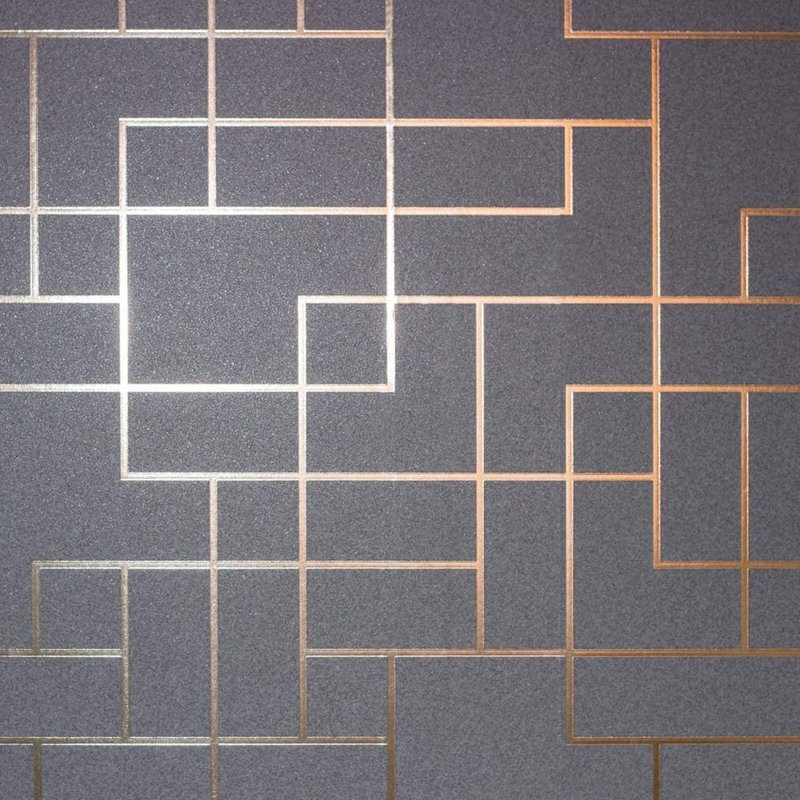Platinum Square Geo 10.05m x 53cm Wallpaper Roll, Rose Gold